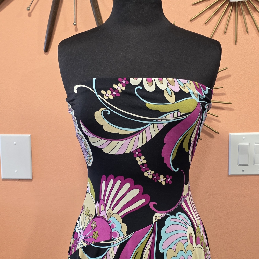Vintage Strapless Dress with Pink and Purple Floral Design - Picture 3 of 14